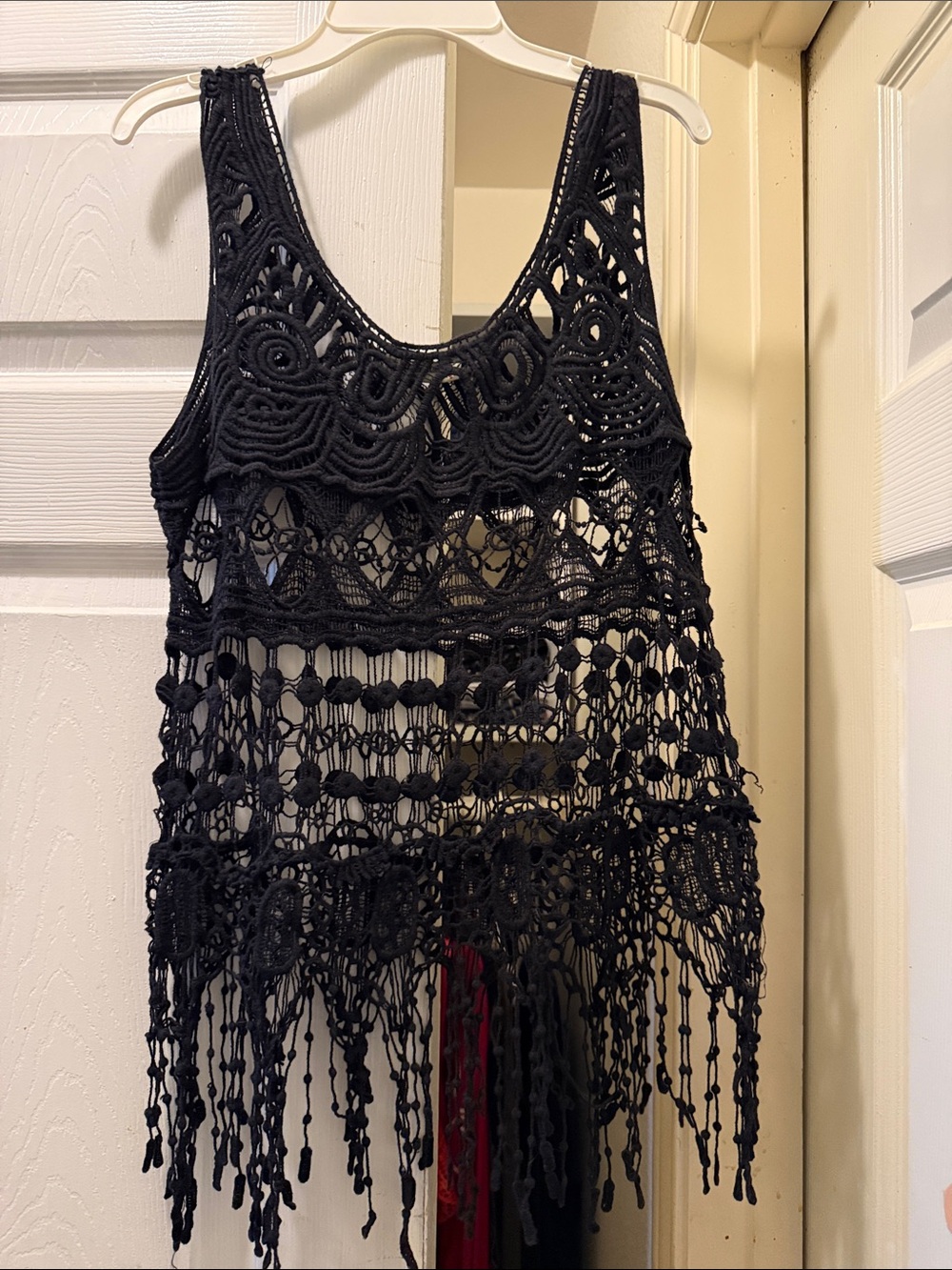 Black Crochet Fringe Tank Top - Women